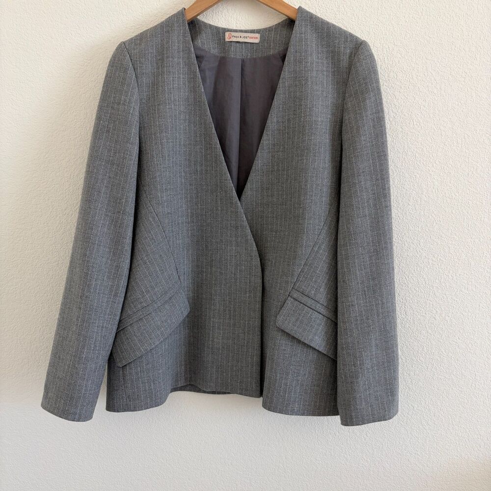 Paul & Joe Sisters Pinstripe Blazer V-Neck No Collar Womens 36/4 US Classic Fit